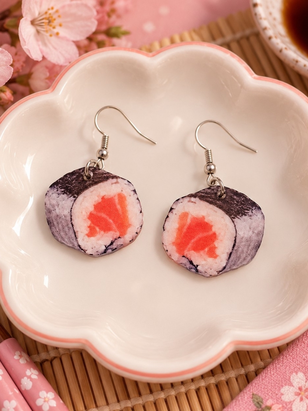 Sushi Roll Drop Dangle Earrings New